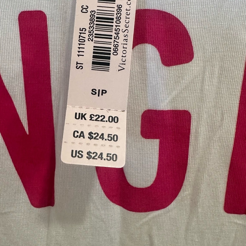 ✨ Victoria’s Secret “ANGEL” White Pink Logo Tank Top S NWT - Picture 2 of 3